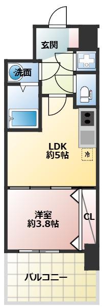 セレニテ京橋クレア(1DK/2階)の間取り写真