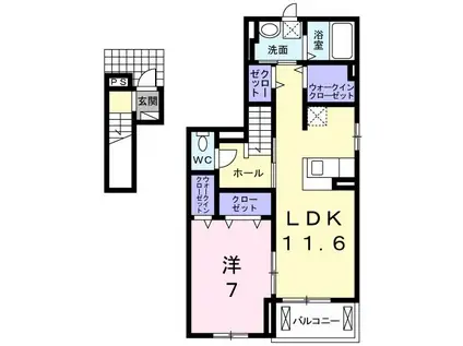 シャイニー(1LDK/2階)の間取り写真
