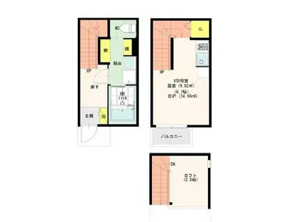 BRIGHT WILL中村公園(1SK/2階)の間取り写真