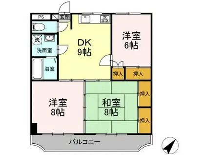 ビアン本間II(3DK/1階)の間取り写真