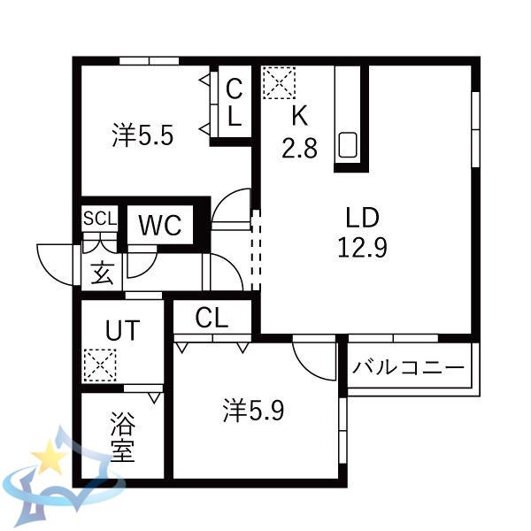 ZABO HILLS 旭山公園通(2LDK/4階)の間取り写真