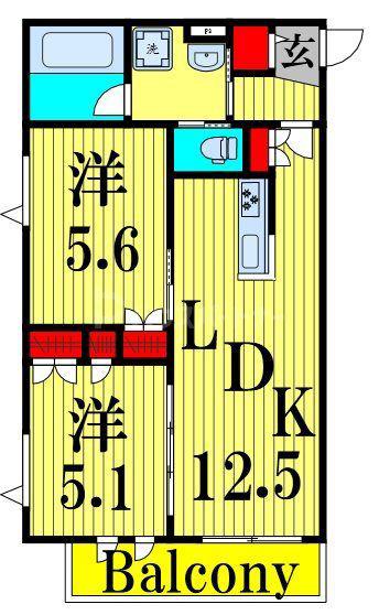 BONHEUR DE CHIEN KITAAYASE(2LDK/3階)の間取り写真