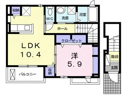 ディアーテA(1LDK/2階)の間取り写真
