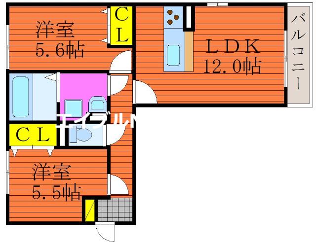 アスターエイト A棟(2LDK/3階)の間取り写真
