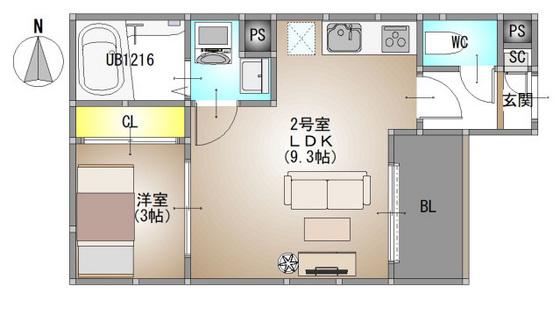 REGALEST RAY 北方3(1LDK/1階)の間取り写真