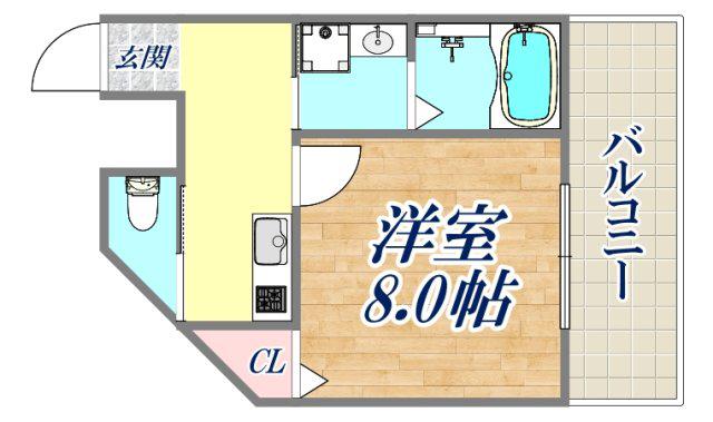 クレアドル須磨Ⅱ(1K/2階)の間取り写真
