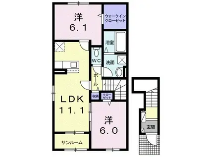 ユートピアII(2LDK/2階)の間取り写真