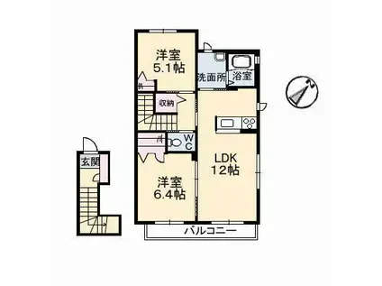 ボヌール(2LDK/2階)の間取り写真