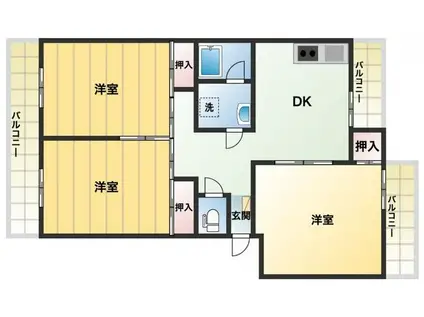 フォーサイト紫R・VIEW TERRACE(3DK/2階)の間取り写真