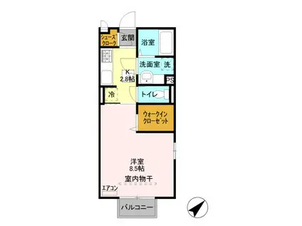 プレシャス前橋A(1K/1階)の間取り写真