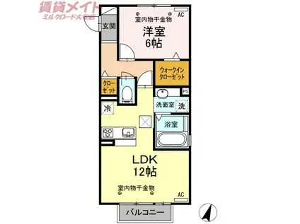 キートスマルカ A棟(1LDK/1階)の間取り写真