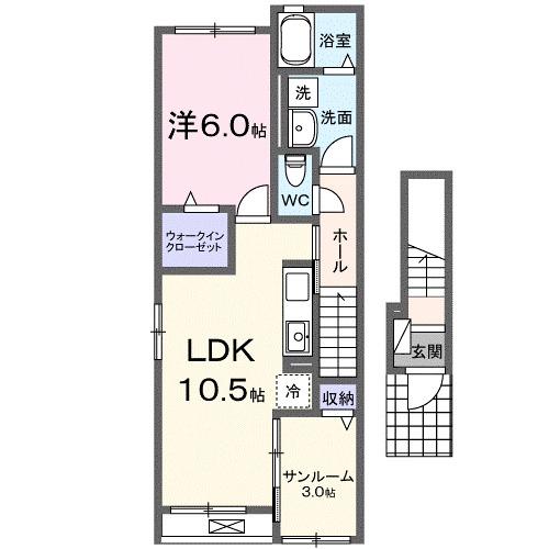 JR山陽本線 福山駅 バス乗車時間:20分 最寄りバス停で下車 徒歩3分 2階建 築3年(1LDK/2階)の間取り写真