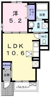 ロックフィールドIV(1LDK/1階)の間取り写真