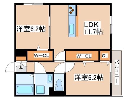 LES ENS FAMIIAUX IX(2LDK/2階)の間取り写真