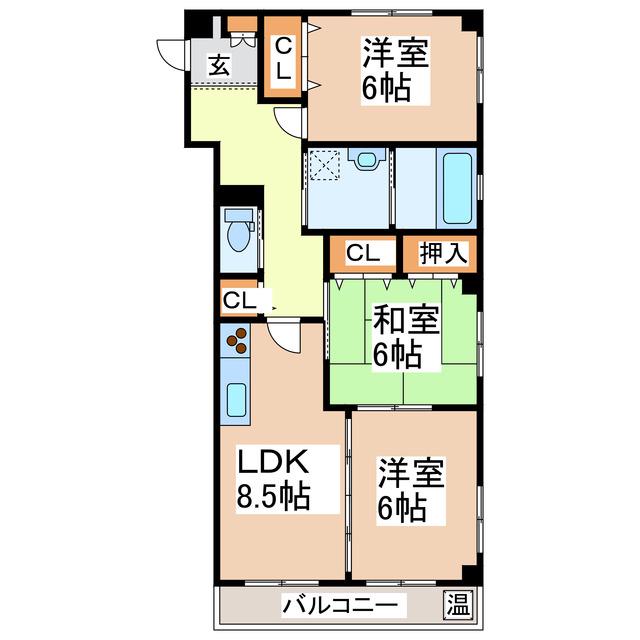 植柳アパート(3LDK/2階)の間取り写真