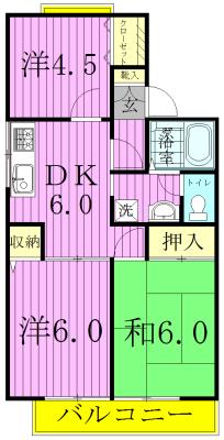 セジュールハイツII(3DK/2階)の間取り写真