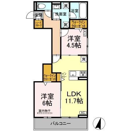 CELESTIA(2LDK/2階)の間取り写真