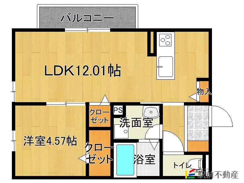 ハミングバード牛島(1LDK/1階)の間取り写真