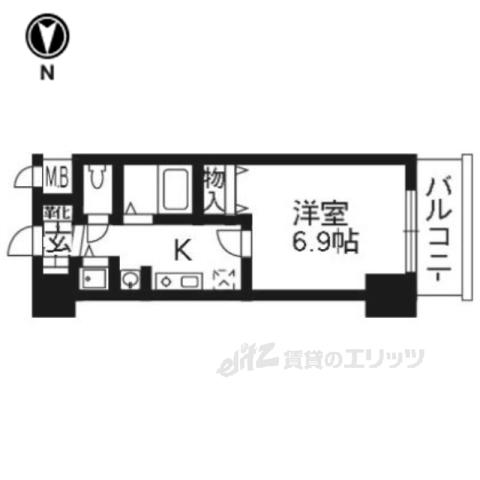 ライジングコート京都西院フロンティアⅡ(1K/1階)の間取り写真