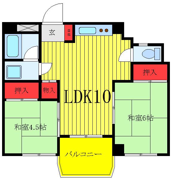 サンフィールドハイツ(2LDK/3階)の間取り写真