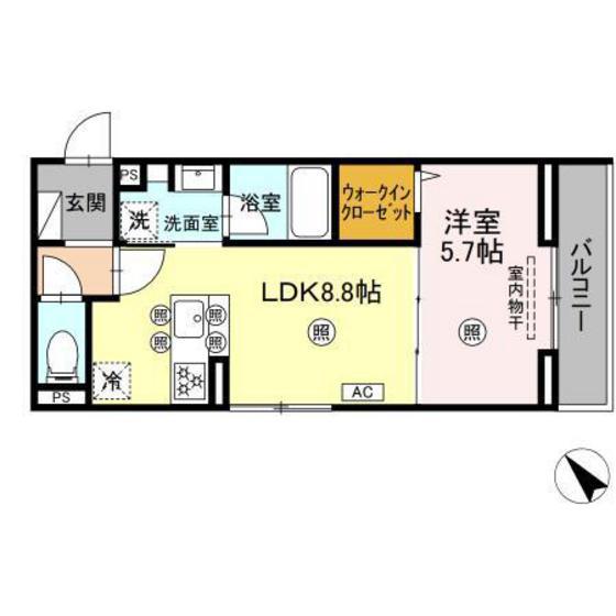 D-ROOM庚午中(1LDK/2階)の間取り写真