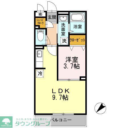 京急久里浜線 新大津駅 徒歩2分 3階建 築12年(1LDK/2階)の間取り写真
