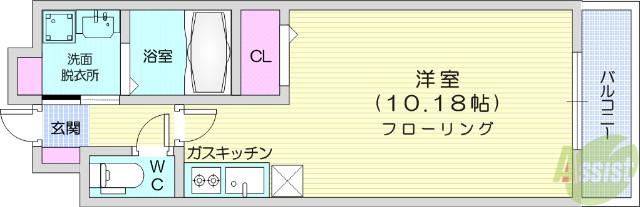 グラディオ・Ⅰ(ワンルーム/2階)の間取り写真