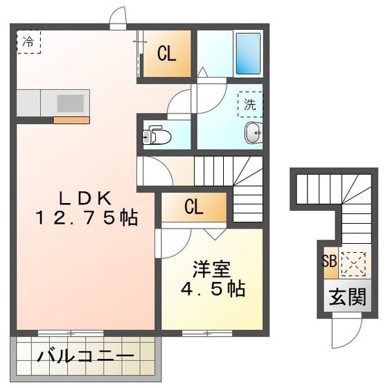 リーブルファイン大治田III 2号棟(1LDK/2階)の間取り写真