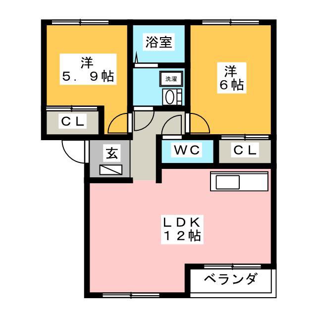 グランディアKSII(2LDK/1階)の間取り写真