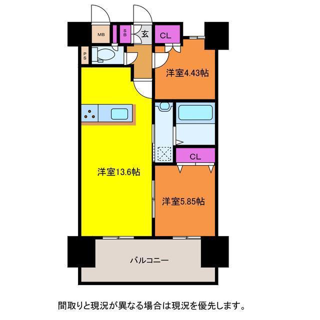 モーント米山弐番館(2LDK/6階)の間取り写真
