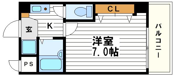 モンテアズーロ北浜(1K/4階)の間取り写真