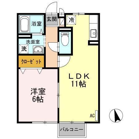 メゾン・ド・北岳(1LDK/2階)の間取り写真