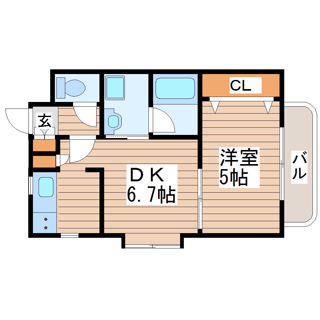 ソレアード小松島(1DK/2階)の間取り写真