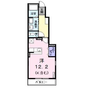 プラシードA(ワンルーム/1階)の間取り写真