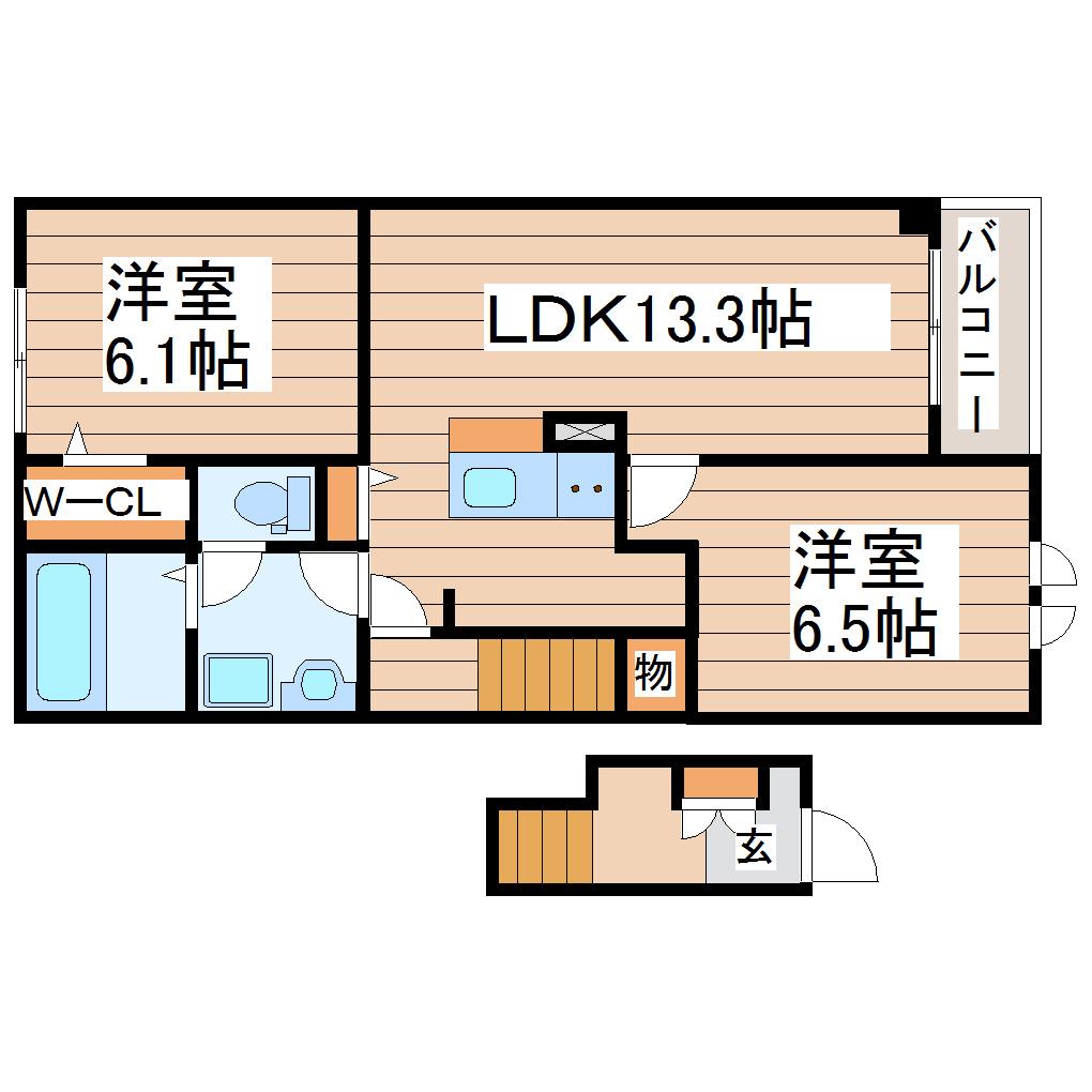 杜の風 人来田(2LDK/2階)の間取り写真