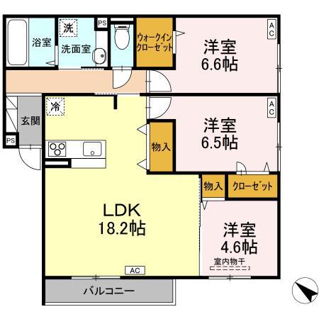 D-RESIDENCE・K沖野上(3LDK/2階)の間取り写真
