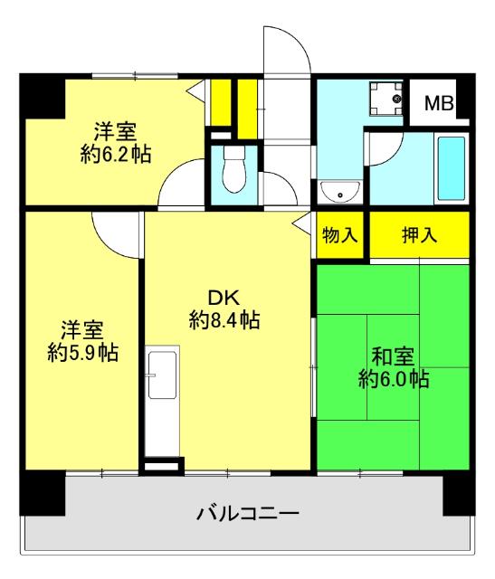 シャリテ今里(3DK/8階)の間取り写真