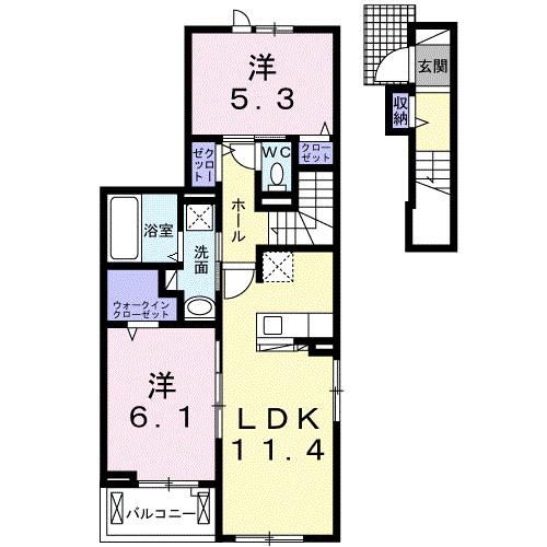 レジオンス阪杉(2LDK/2階)の間取り写真
