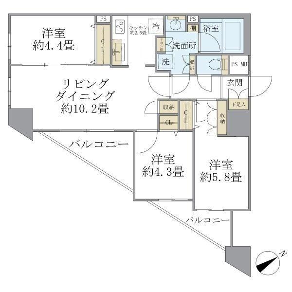 ロアール茅場町(3LDK/10階)の間取り写真
