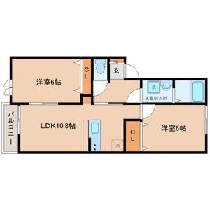 アスコット東郡山(2LDK/1階)の間取り写真
