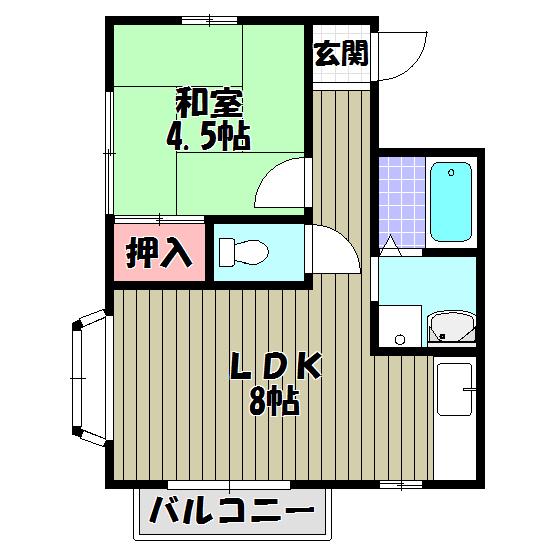 こうえいハイツ(1LDK/2階)の間取り写真