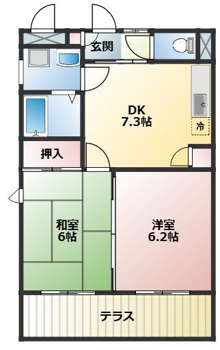 フォルス船橋III(2DK/1階)の間取り写真