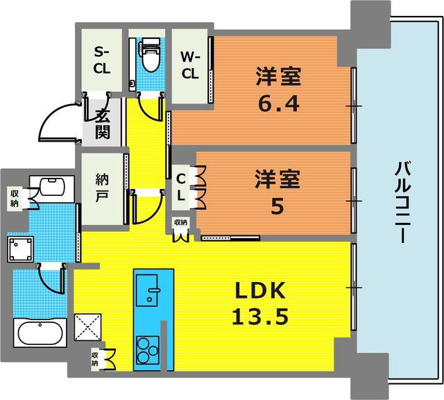ベイシティタワーズ神戸ウエスト(2LDK/25階)の間取り写真
