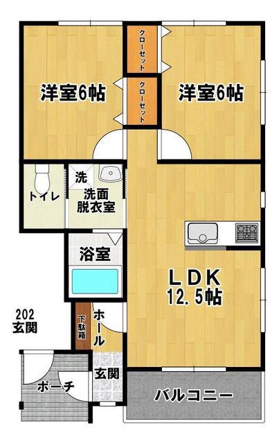 レインボーハイツA(2LDK/1階)の間取り写真