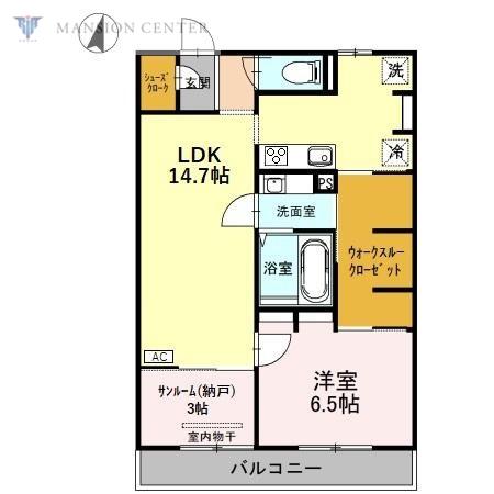 SKY TERRASSEI(1SLDK/2階)の間取り写真