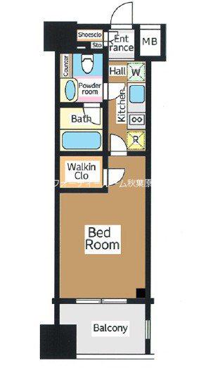 パークホームズ千代田淡路町(1K/3階)の間取り写真