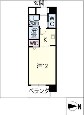 ウエスト鶴舞(1K/4階)の間取り写真