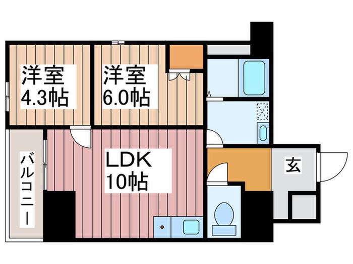 フェリチタ越谷駅前(2LDK/4階)の間取り写真