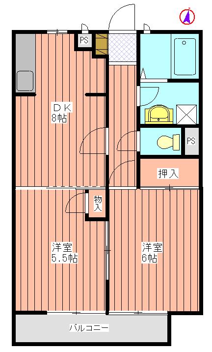 サンウッドA(2DK/3階)の間取り写真