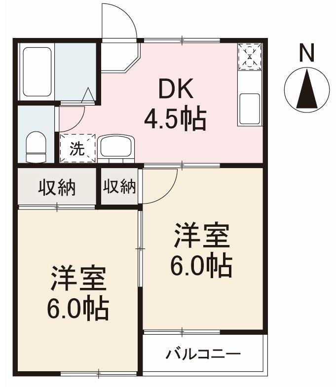 ドミール南伏石(2DK/2階)の間取り写真